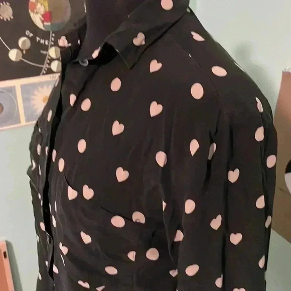 Madewell 100% silk polkadot and HEART button-down long sleeve blouse XXS - Picture 2 of 6